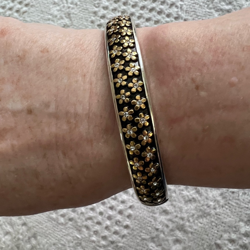 Brighton silver with gold flowers & rhinestones bangle bracelet - Picture 9 of 9
